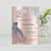 Glitter Drips, Chic Dress 25th Birthday Kaart (Staand voorkant)