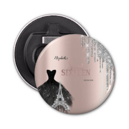 Glitter Drips,Dress,Eiffel Tower Sweet 16 Button Flesopener