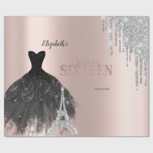 Glitter Drips,Dress,Eiffel Tower Sweet 16 Cadeaupapier