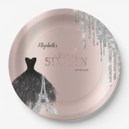 Glitter Drips,Dress,Eiffel Tower Sweet 16 Papieren Bordje
