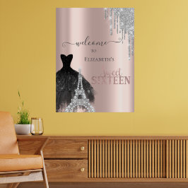 Glitter Drips,Dress,Eiffel Tower Sweet 16 Poster