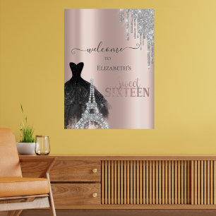 Glitter Drips,Dress,Eiffel Tower Sweet 16 Poster