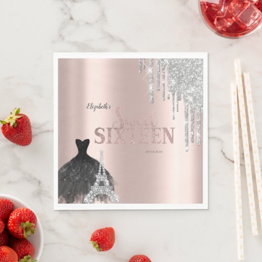 Glitter Drips,Dress,Eiffel Tower Sweet 16 Servet (Insitu)