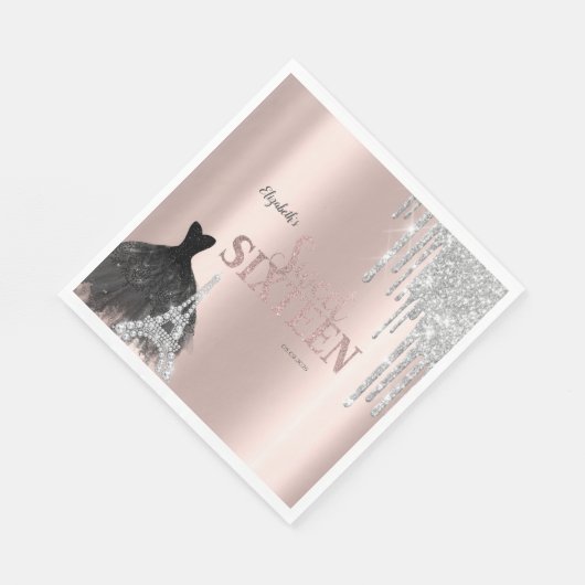 Glitter Drips,Dress,Eiffel Tower Sweet 16 Servet (Hoek)