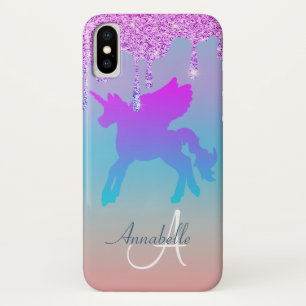 Glitter Drips Eenhoorn Roze Regenboog Naam iPhone X Hoesje