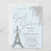 Glitter Drips Eiffel Tower Bow Blue Sweet 16 Kaart (Voorkant)