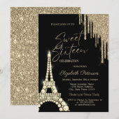 Glitter Drips,Eiffel Tower Diamonds Sweet 16 Kaart (Voorkant / Achterkant)