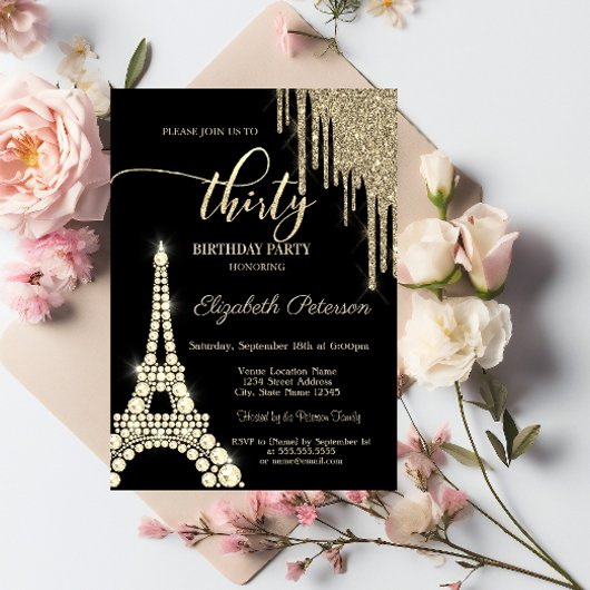 Glitter Drips, Eiffeltoren Diamonds 30e verjaardag Kaart
