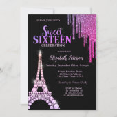 Glitter Drips, Eiffeltower Black Sweet 16 Kaart (Voorkant)