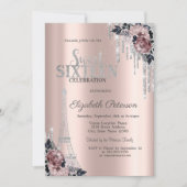 Glitter Drips, Eiffeltower Flowers Sweet 16 I Kaart (Voorkant)