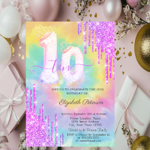 Glitter Drips Kleurrijke Tie Dye 10e Verjaardag Kaart