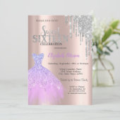 Glitter Drips, Lavander Dress Roos Gold Sweet 16 Kaart (Staand voorkant)