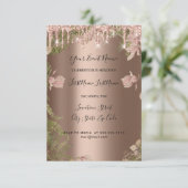 Glitter Drips Roos Bruiloft Bloemen Krans  Kaart (Staand voorkant)
