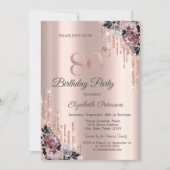 Glitter Drips Roos Gold Flowers 80ste verjaardag Kaart (Voorkant)