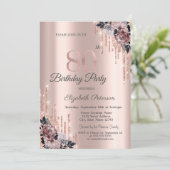 Glitter Drips Roos Gold Flowers 80ste verjaardag Kaart (Staand voorkant)