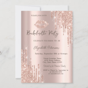 Glitter Drips Roos Gold Lips Bachelorette Party Kaart