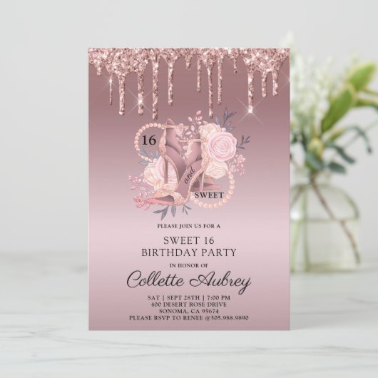 Glitter Drips Roos Gold Sweet 16 zaterdag Kaart (Staand voorkant)
