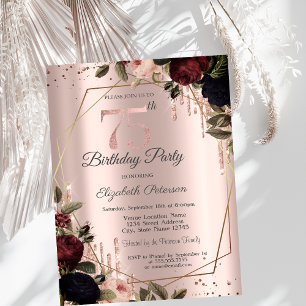 Glitter Drips Roze Goud Donkere Bloemen 75ste Kaart