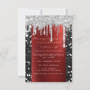 Glitter Drips Silver Red Black Bridal Sweet 16th Kaart