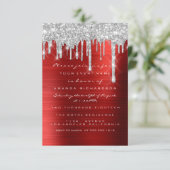 Glitter Drips Silver Red Ruby Bridal Sweet 16th Kaart (Staand voorkant)