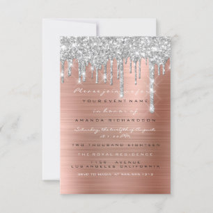 Glitter Drips Silver Roos Gold Bridal Sweet 16th Kaart