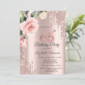 Glitter Drips Waterverf Rozen 65e Verjaardag Kaart (Staand voorkant)