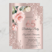 Glitter Drips Waterverf Rozen 65e Verjaardag Kaart (Voorkant / Achterkant)