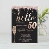 Glitter Drips, Wine Glass 50th Birthday Party Kaart (Staand voorkant)