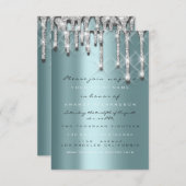 Glitter Drips Zilver Teal Bruids Sweet 16e 3d Kaart (Voorkant / Achterkant)