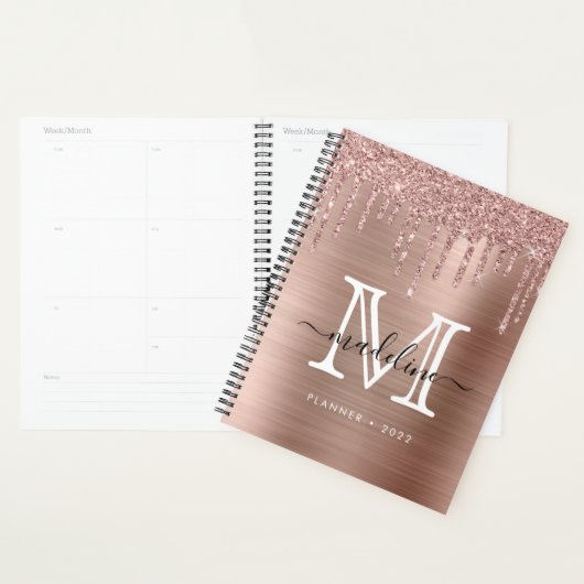 Glitter Drivers geborsteld Metaal Roos Gold Monogr Planner (Display)