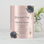 Glitter Drivers, marineblauw Roos Pensionering Kaart (Staand voorkant)