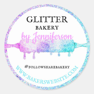 Glitter Driving Rolpin blauwgroen roze Gift Bakery Ronde Sticker