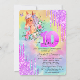 Glitter druppels Pony tie kleurstof 10e verjaardag Kaart