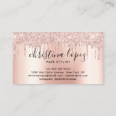 Glitter druppels roos goud metallic haar stylist visitekaartje (Achterkant)