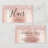 Glitter druppels roos goud metallic haar stylist visitekaartje (Voorkant / Achterkant)