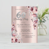 Glitter Druppelt Roos Goud Roze Bloemen 60e Verjaa Kaart (Staand voorkant)
