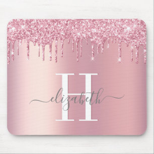 Glitter druppelt roze monogram af muismat