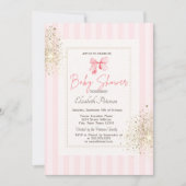 Glitter Dust Roze Bow Gestreept Baby shower Kaart (Voorkant)