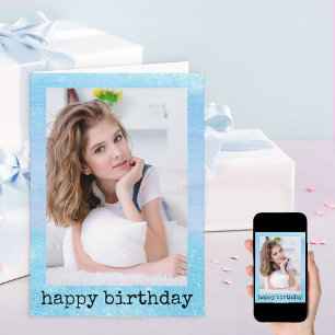 Glitter Dust Sparping Blue Photo Birthday Kaart