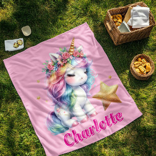 Glitter eenhoorn magische ster roze fleece deken