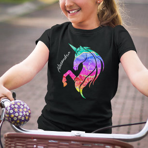 Glitter Eenhoorn Regenboog met Voornaam T-shirt