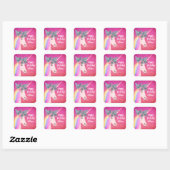 Glitter Eenhoorn Roze Sparkle Bloemen Gelukkige Ve Vierkante Sticker (Vel)