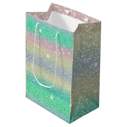 Glitter Eenhoorn Textuur Medium Cadeauzakje (Voorkant Gekanteld)