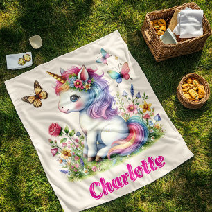 Glitter eenhoorn weide wilde bloemen  fleece deken
