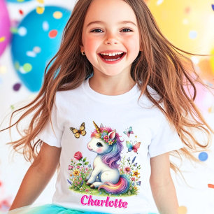 Glitter eenhoorn weide wilde bloemen t-shirt