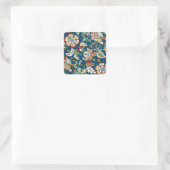 Glitter Effect Bloemen op Donkerblauw Vierkante Sticker (Tas)