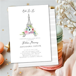Glitter Eiffel Paris Rustic Bouquet Baby shower Kaart