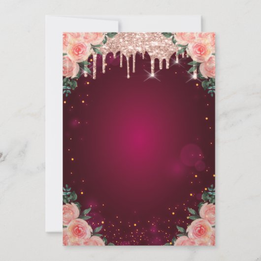 Glitter Eiffel Tower Drift Floral Quinceañera Kaart (Achterkant)