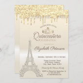 Glitter Eiffel Tower, Drives Gold Quinceañera Kaart (Voorkant / Achterkant)