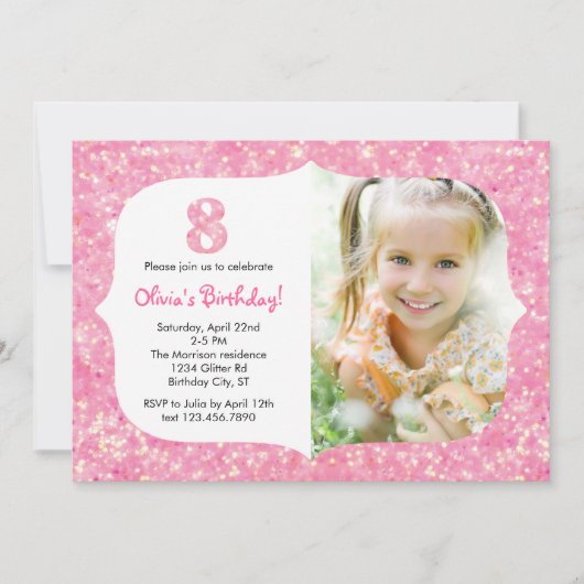Glitter Eight Birthday Uitnodiging (Voorkant)